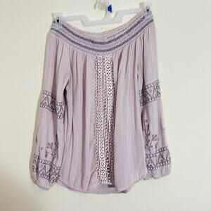 KNOX ROSE Off Shoulder Boho Embroidered Crochet Lace Tunic Top Sz Medium Hippie